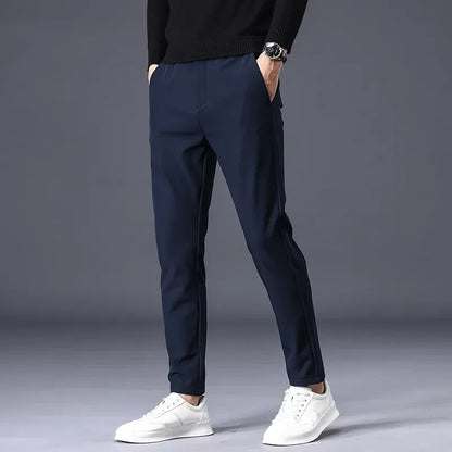 Spring Summer Thin Men's Business Casual Pants High Elastic Jogger Slim Straight Korean Brand Trousers Clothes Black Gray Blue - Mozarto Enterprise