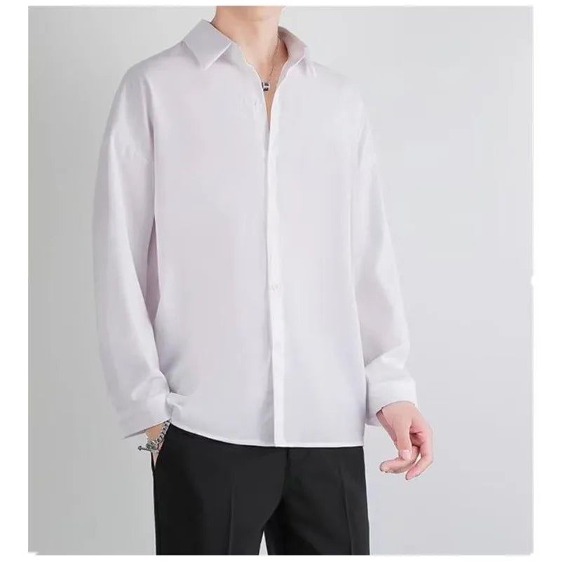 Premium Men Ice Silk Shirt Spring Summer Thin Luxury Loose Korean Business Shirt Solid Trendy Ruffle Draping Shirt Jacket B0142 - Mozarto Enterprise