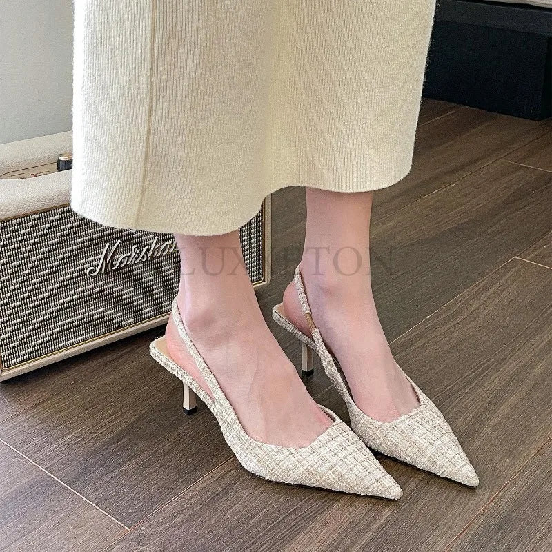 Sea Salt Blue Pointed High Heel Sandals for Women Back Hollow Half Headed Single Shoes Fashion Versatile Casual Shoes - Mozarto Enterprise