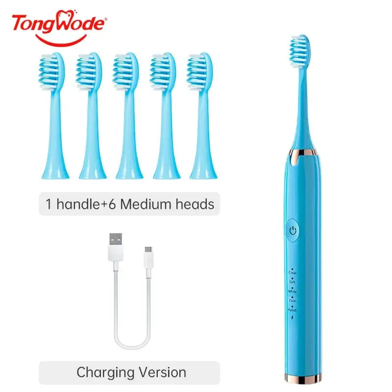 Tongwode Electric Sonic Toothbrush USB Rechargeable Waterproof Electronic Ultrasonic Whitening Tooth Brushes Replacement Heads