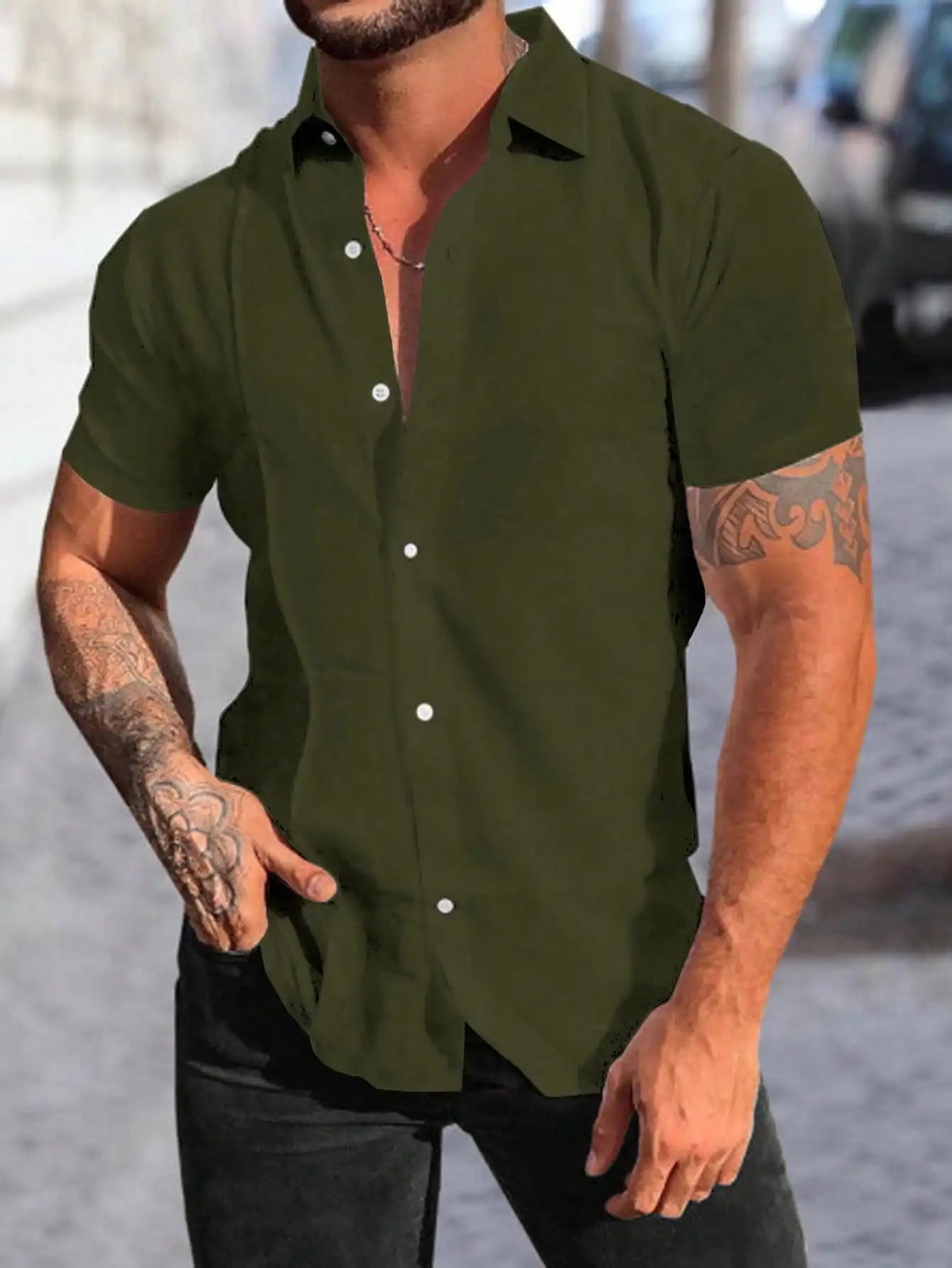 New short-sleeved shirt men's summer thin section trend Slim business casual half-sleeved shirt - Mozarto Enterprise