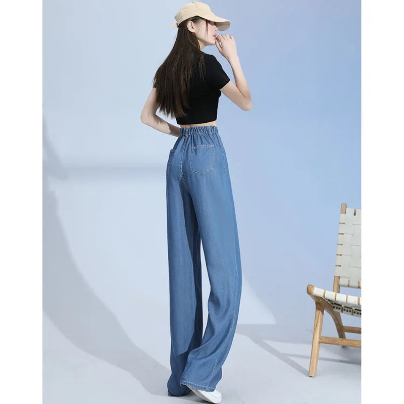 Summer Thin Soft Women's Jeans Natural Lyocell Fabric Baggy Wide Leg Denim Pants Streetwear Loose Casual Female Clothing S-3XL - Mozarto Enterprise