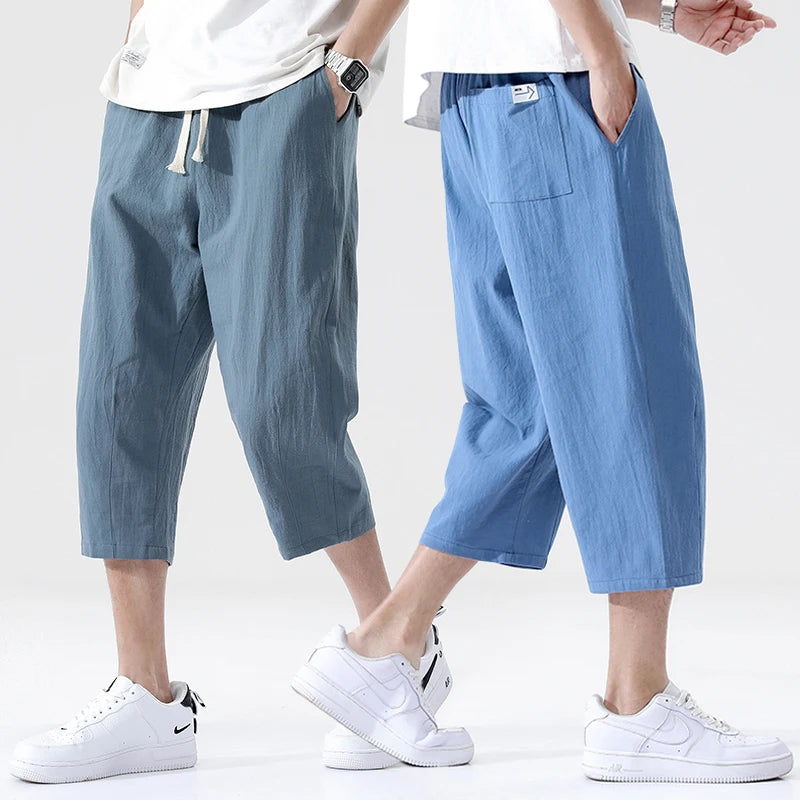 Trendy Men's Cotton Linen Casual Pants | Capris