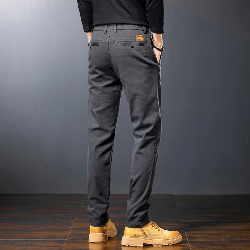 Spring Men's Slim Casual Pants Business Straight Twill Cotton Elastic Trousers Brand Fashion Korean Clothing Coffee Black Gray - Mozarto Enterprise