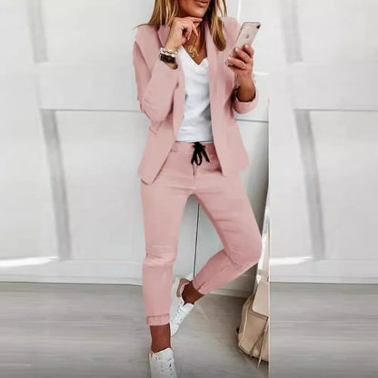 Women's Solid Color Jacket & Pants Suit Set