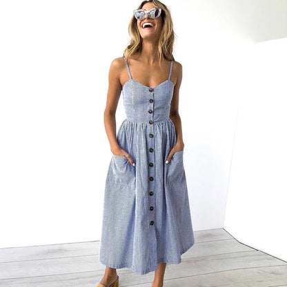 Beach Printing Suspenders Summer Midi Dress