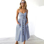 Beach Printing Suspenders Summer Midi Dress