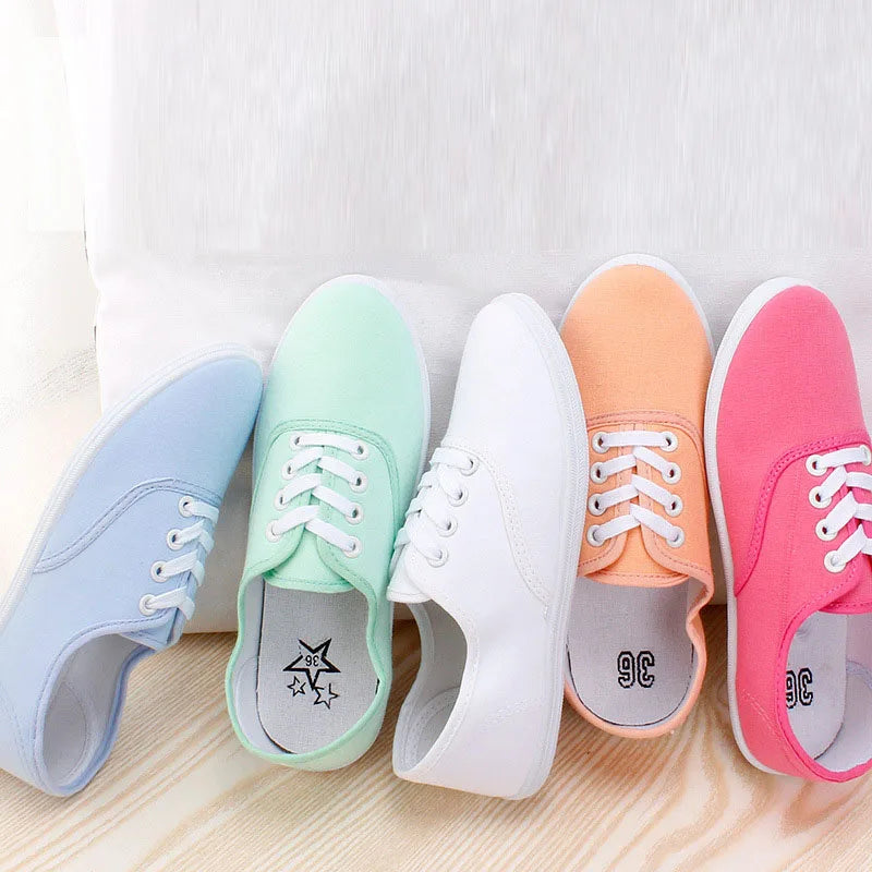 Women Canvas Shoes Lace Up Casual Vulcanize Shoes Woman Flats White Shoes Breathable shoes Ladies Espadrilles Big Size 35-42