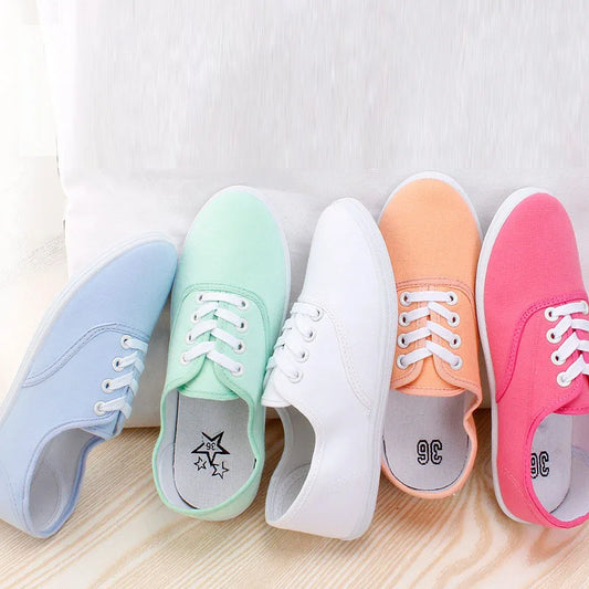 Women Canvas Shoes Lace Up Casual Vulcanize Shoes Woman Flats White Shoes Breathable shoes Ladies Espadrilles Big Size 35-42