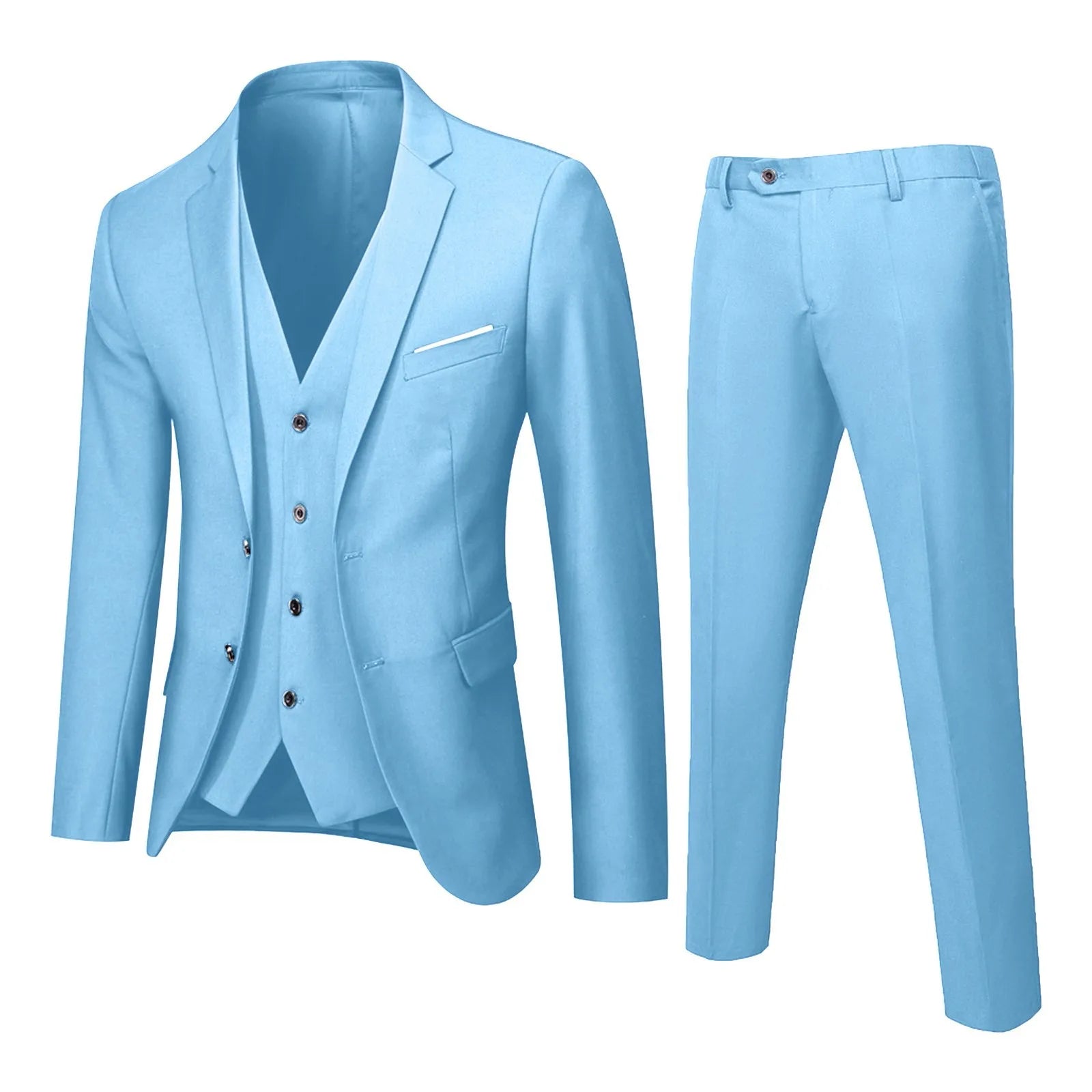 Men Blazers 3 Pieces Sets Business Suits Vest Pants Blue Coats Wedding Party 2024 Formal Elegant Jackets Korean Slim Suit - Mozarto Enterprise