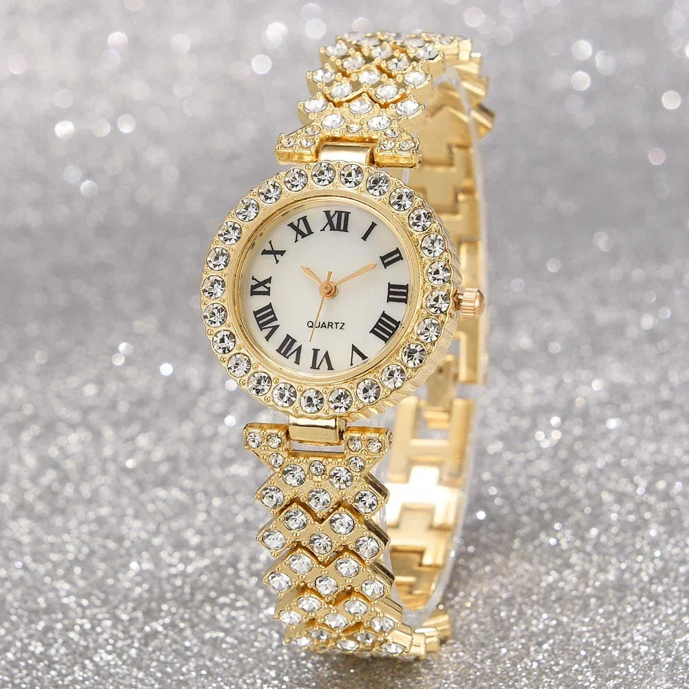 5PCS Fashion Rhinestone Jewelry & Watch Set