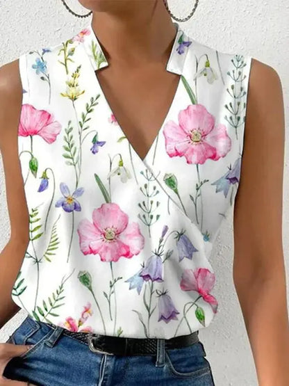 Fashion V-Neck Sleeveless Print Women’s Tops