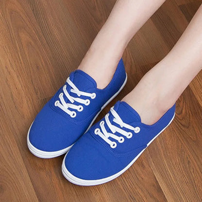 Women Canvas Shoes Lace Up Casual Vulcanize Shoes Woman Flats White Shoes Breathable shoes Ladies Espadrilles Big Size 35-42