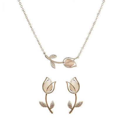 Elegant Tulip Necklace & Drop Earrings Set