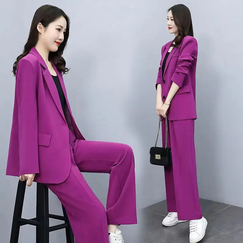 Spring Autumn Thin Women's Blazers Long Pants 2 Piece Set Korean Office Lady Casual Loose Suit Jacket Trousers Outfits Pantsuits - Mozarto Enterprise