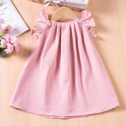 Summer Girls Dresses 0-6Y Cute Sweet Children's Solid Color Clothes Small Fly Sleeve Princess Dress Comfortable and Breathable