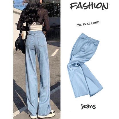 Summer Thin Soft Women's Jeans Natural Lyocell Fabric Baggy Wide Leg Denim Pants Streetwear Loose Casual Female Clothing S-3XL - Mozarto Enterprise