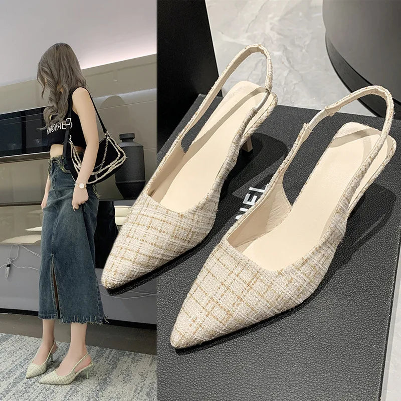 Sea Salt Blue Pointed High Heel Sandals for Women Back Hollow Half Headed Single Shoes Fashion Versatile Casual Shoes - Mozarto Enterprise