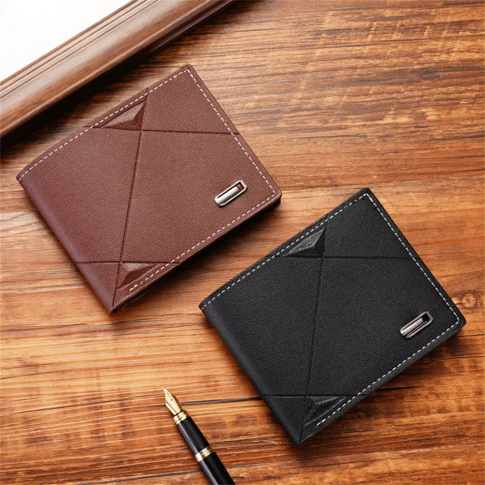 Pu Wallet Men'S Short Multi Card Fashionable Casual Wallet Men'S Youth Business Thin Three Fold Horizontal Soft Leather Wallet - Mozarto Enterprise