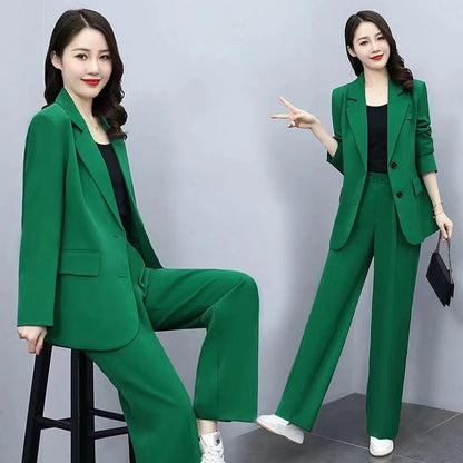 Spring Autumn Thin Women's Blazers Long Pants 2 Piece Set Korean Office Lady Casual Loose Suit Jacket Trousers Outfits Pantsuits - Mozarto Enterprise