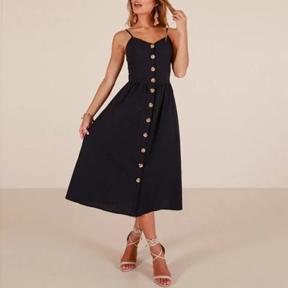 Beach Printing Suspenders Summer Midi Dress