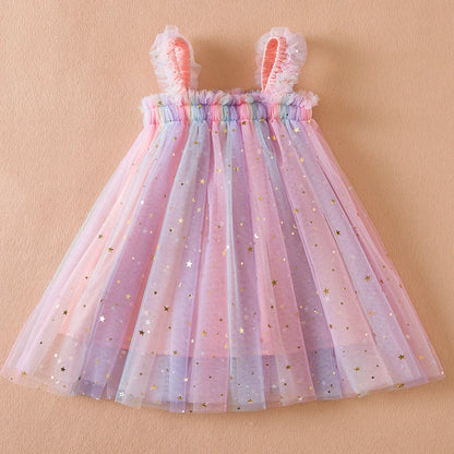 Toddler Baby Girl Dress Rainbow Sequins Tulle Tutu Vestidos 1-5 Y Kids Birthday Party Princess Set Infant Summer Sweet Outfits