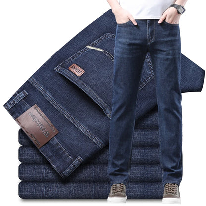 Spring Autumn Fashion Men Loose Straight Lightweight Jeans High Quality Stretch Pants Cotton Denim Classic Brand Trousers - Mozarto Enterprise