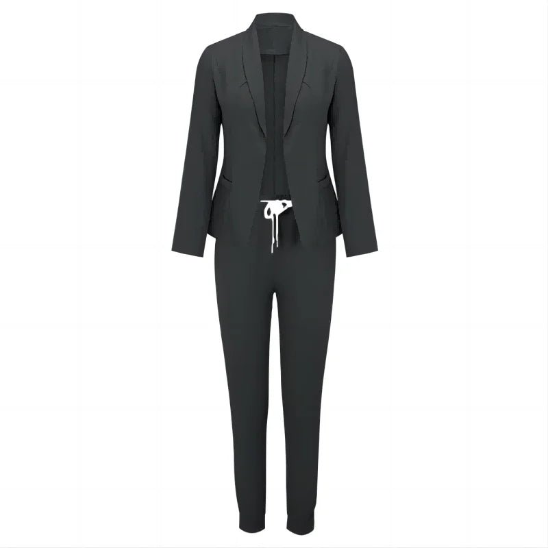 Women's Solid Color Jacket & Pants Suit Set