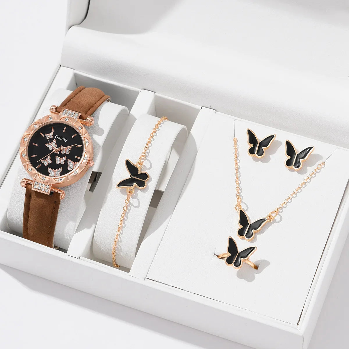 Women's Butterfly Watch Ring Necklace Bracelet Set