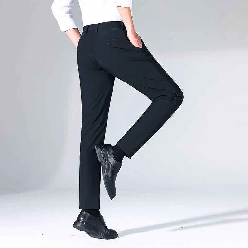 High end non ironing ice silk casual pants 2024 new men's summer thin men's business elastic trousers middle-aged dad men's pant - Mozarto Enterprise