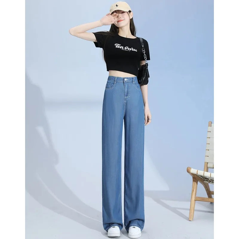 Summer Thin Soft Women's Jeans Natural Lyocell Fabric Baggy Wide Leg Denim Pants Streetwear Loose Casual Female Clothing S-3XL - Mozarto Enterprise