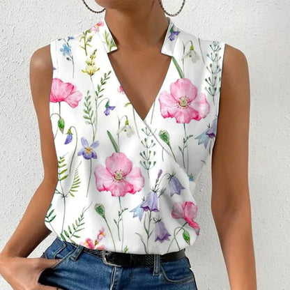 Fashion V-Neck Sleeveless Print Women’s Tops