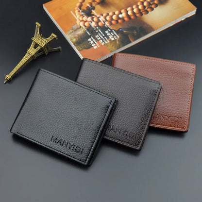 New Wallet Short Men's Thin Wallet Horizontal Business Casual Lychee Pattern Retro Soft Leather Wallet - Mozarto Enterprise