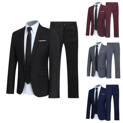 Men's Business Suit Set Groomsmen Regular Fit-Tuxedo Jacket+Trousers Men Suit Set Lapel Formal Stylish Buttons Pockets Blazer - Mozarto Enterprise