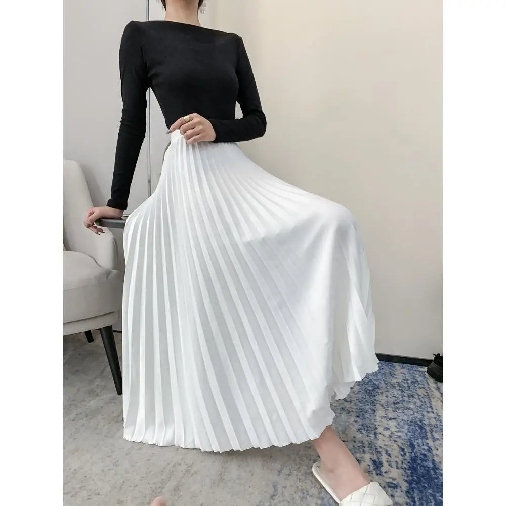 White Halfbody Skirt for Women 2024 Spring/Summer New High Waist Slim and Hanging Feeling Pleated Skirt Mid Length A-line Skirt - Mozarto Enterprise