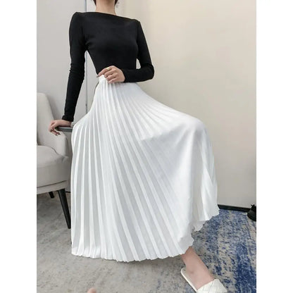 White Halfbody Skirt for Women 2024 Spring/Summer New High Waist Slim and Hanging Feeling Pleated Skirt Mid Length A-line Skirt - Mozarto Enterprise