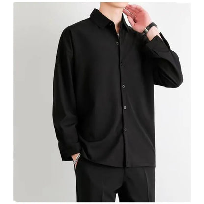 Premium Men Ice Silk Shirt Spring Summer Thin Luxury Loose Korean Business Shirt Solid Trendy Ruffle Draping Shirt Jacket B0142 - Mozarto Enterprise