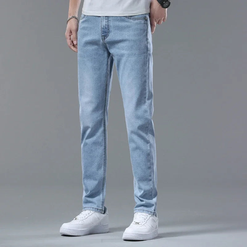 Fashion Korean Light Blue Slim Jeans Men Spring New Classic Regular Stretch Trousers Casual Soft Cotton Denim Trousers Male - Mozarto Enterprise