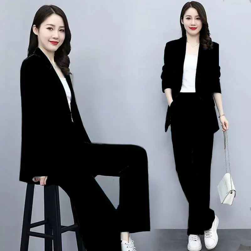 Spring Autumn Thin Women's Blazers Long Pants 2 Piece Set Korean Office Lady Casual Loose Suit Jacket Trousers Outfits Pantsuits - Mozarto Enterprise