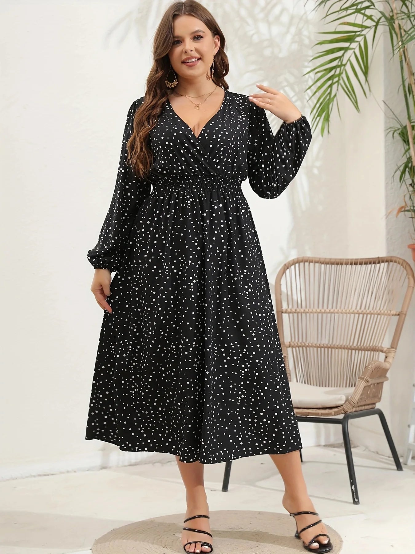 New Black Polka Dot Plus-size Dress