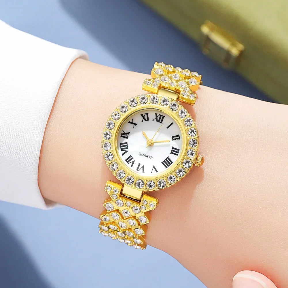 5PCS Fashion Rhinestone Jewelry & Watch Set