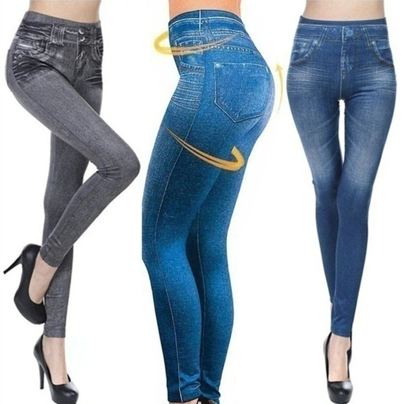 Slim Women Leggings Faux Denim Jeans Leggings Fashion Fitness Leggings High Waist Pencil Pants Skinny Female Workout Running - Mozarto Enterprise