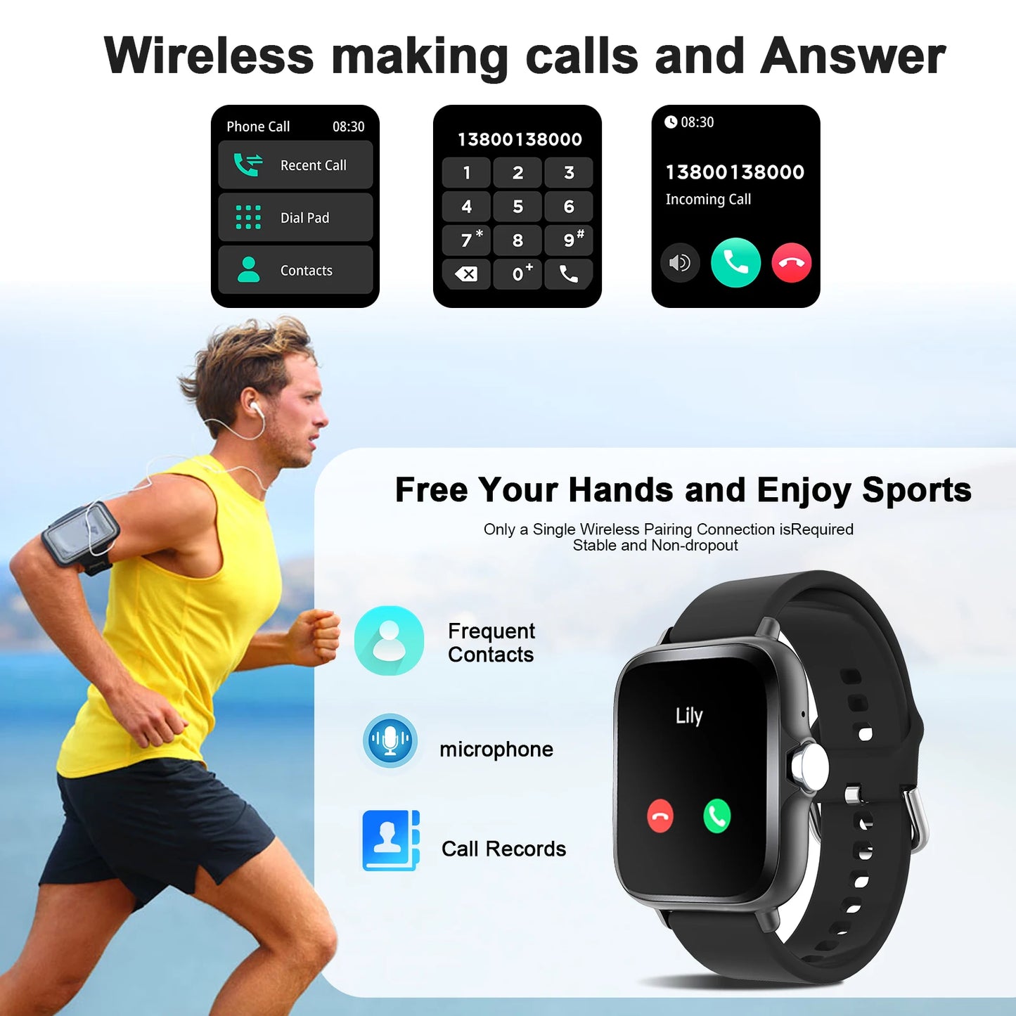 Smart watch, wireless calling /dial, multi -Sport mode,Suitable for men and women, sports watches, Custom Wallpaper,for iPhone/A