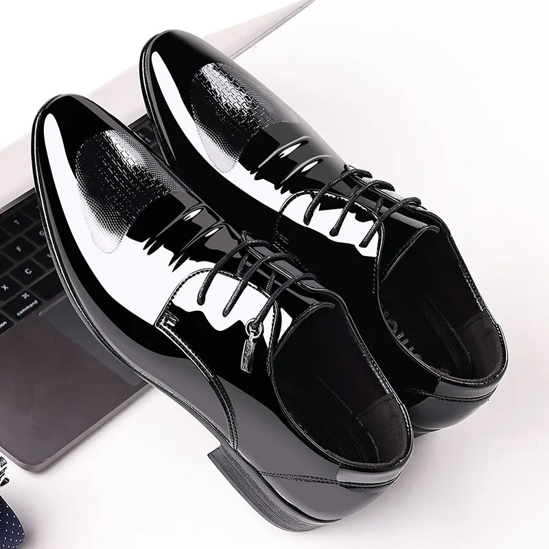 Luxury Business Oxford Leather Shoes Men Breathable Patent Leather Formal Shoes Plus Size Man Office Wedding Flats Male Black - Mozarto Enterprise