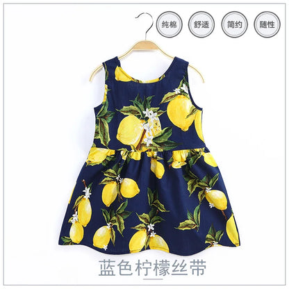 Explore Summer Girls Print Binding Rope Dress