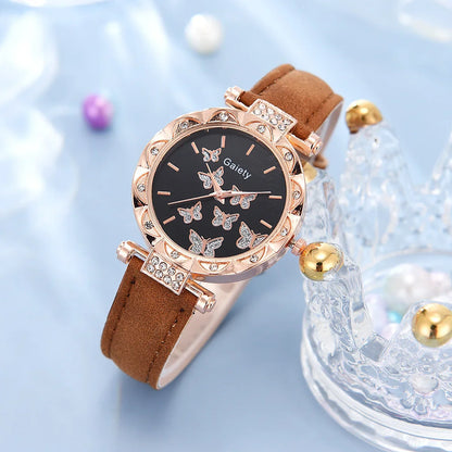 Women's Butterfly Watch Ring Necklace Bracelet Set