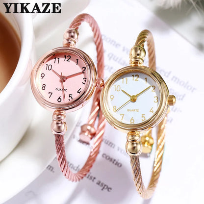 Women Watches Small Gold Bangle Bracelet Watch Stainless Steel Retro Ladies Quartz Wristwatch Clock Fashion Casual Dress Watch