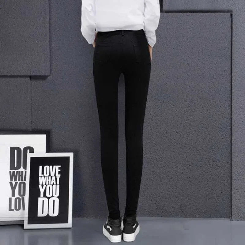 High Elastic Skinny Pencil Jeans leggings Elastic Black Plus Size Immitation Stretch Denim Pants Long Trousers - Mozarto Enterprise