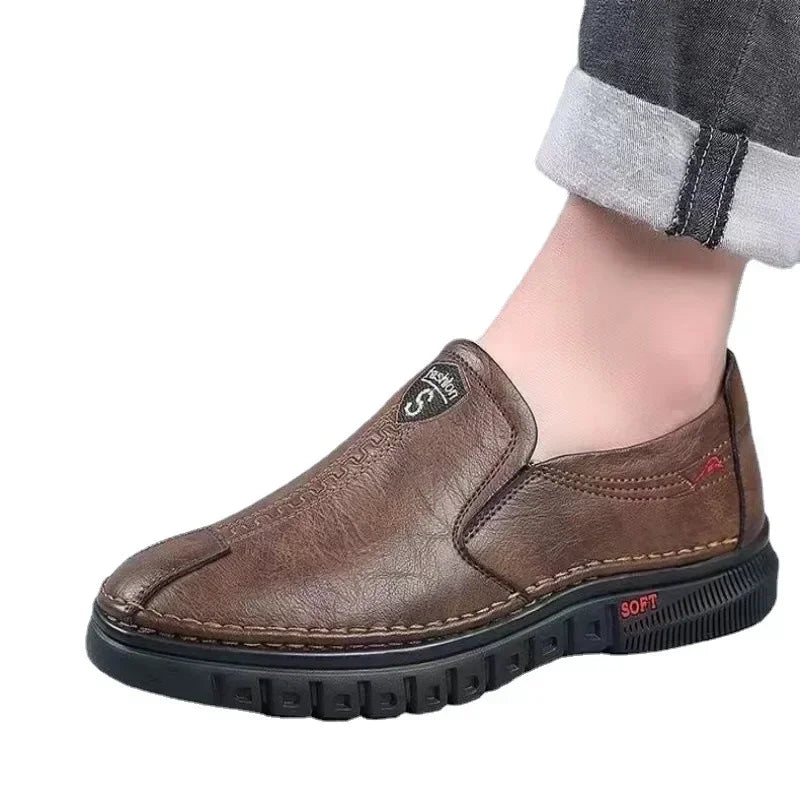 Mens Leather Shoes Slip on Soft Loafers Non Slip Breathable Driving Flats Spring Walking Office Work Shoes Mocassin Homme - Mozarto Enterprise