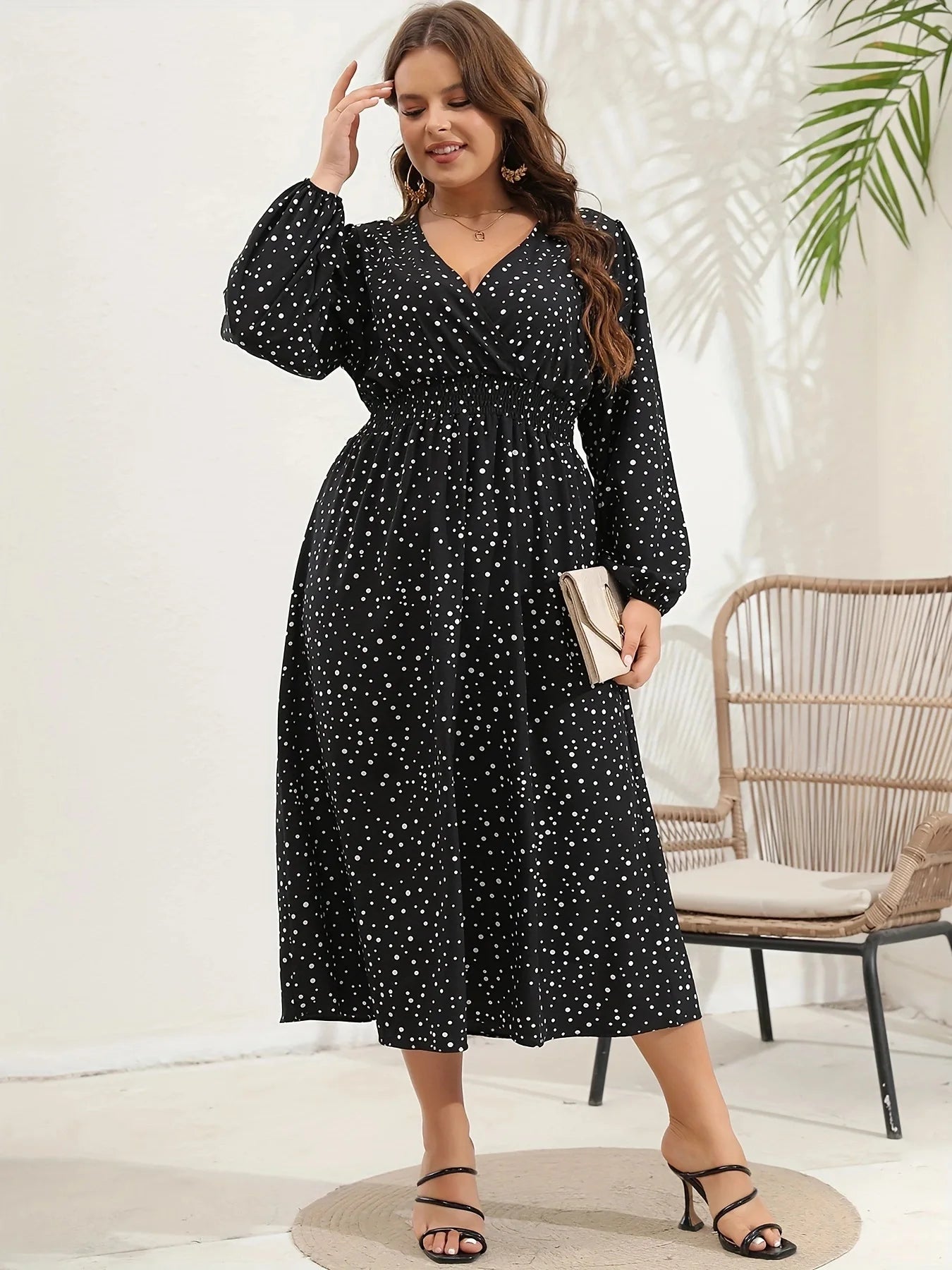 New Black Polka Dot Plus-size Dress